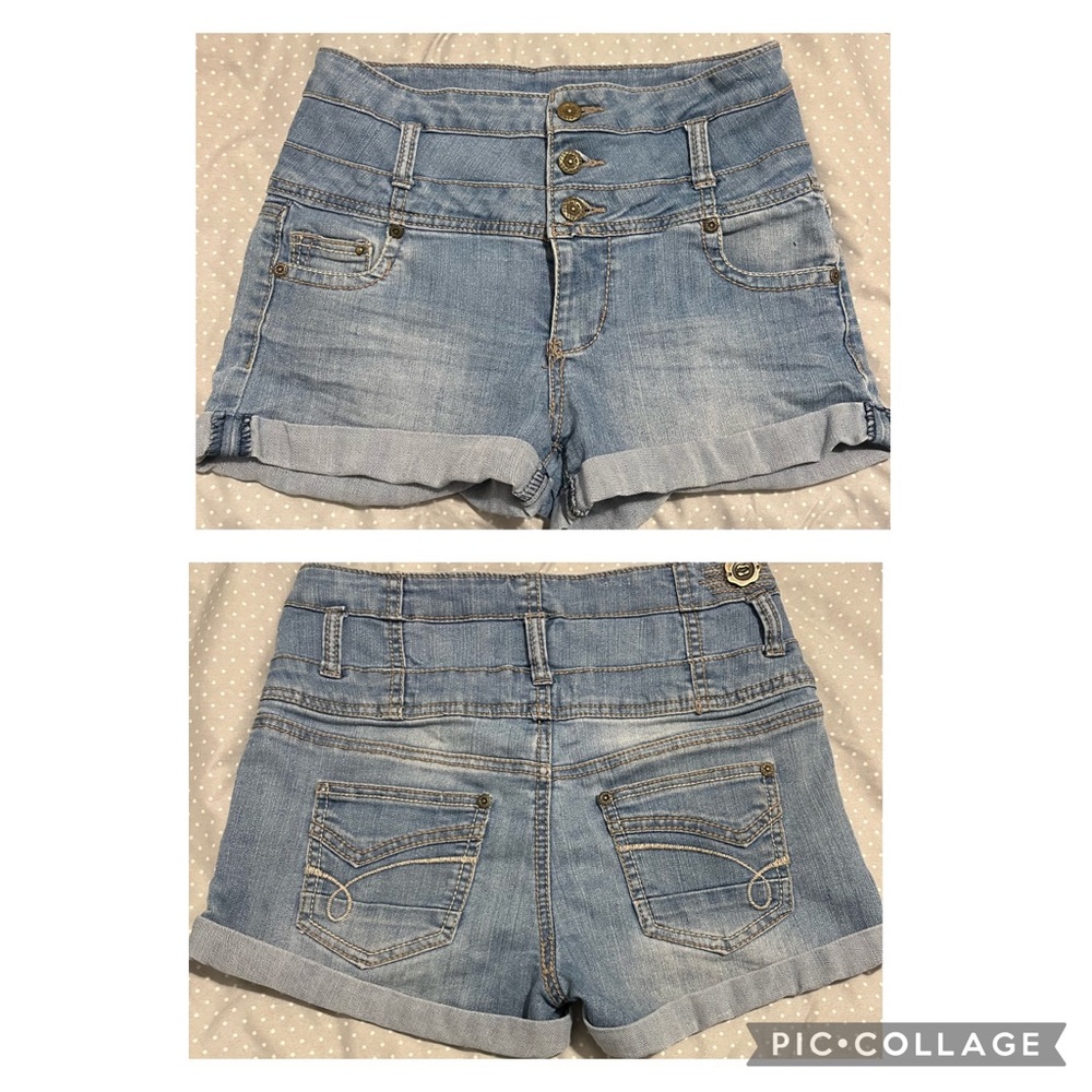 1st kiss blue denim high rise cuffed shorts, size 3